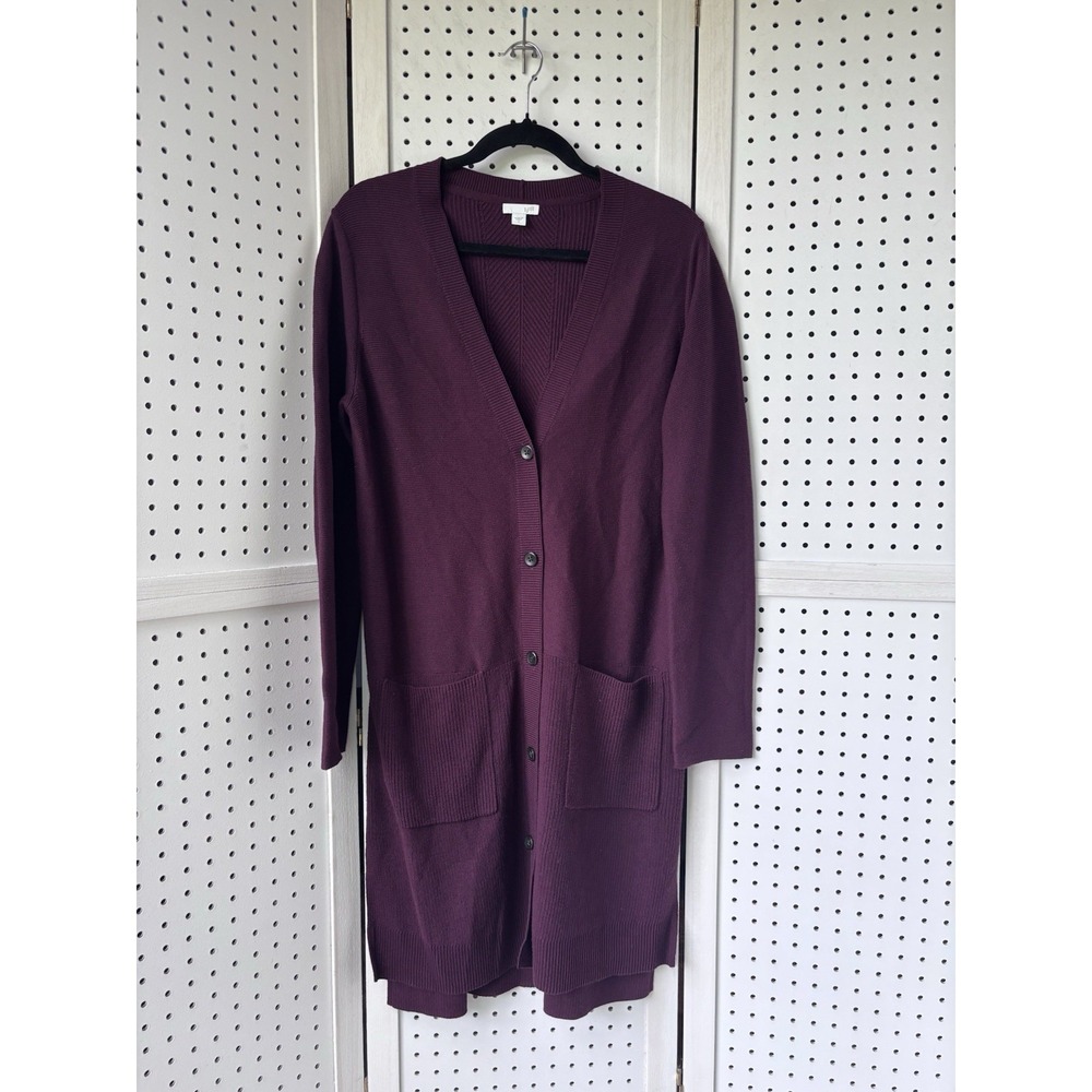 J. Jill Women's Sm Burgundy Button V Neck Longline Cardigan Sweater Cotton Blend